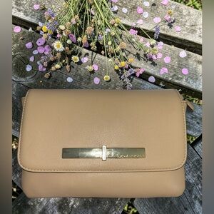 Enzo Angiolini Taupe Envelope Crossbody Clutch Gold Hardware